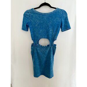 TOBI Cut Out Button Mini Dress, Blue Acid Wash